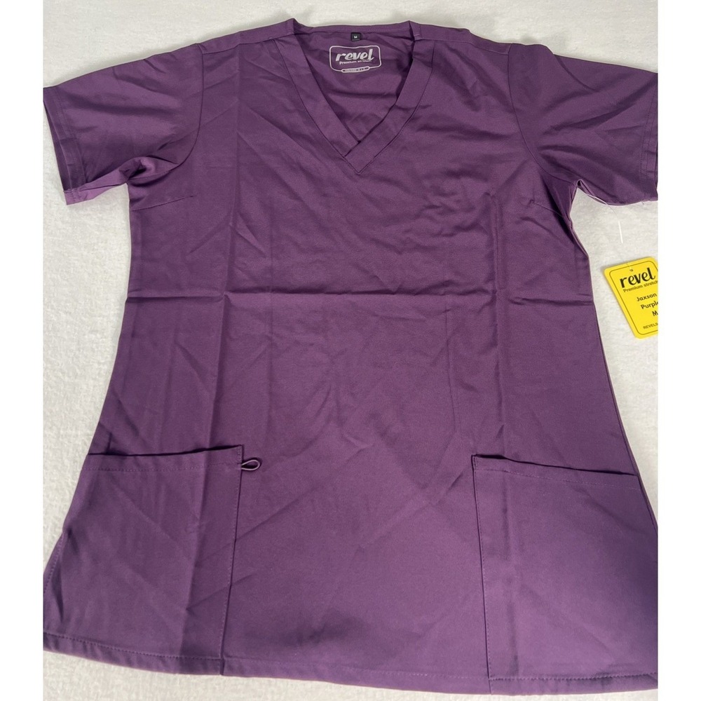 Revel Jaxson Scrub Top Mens Medium Purple New Premium Stretch V-Neck Pockets